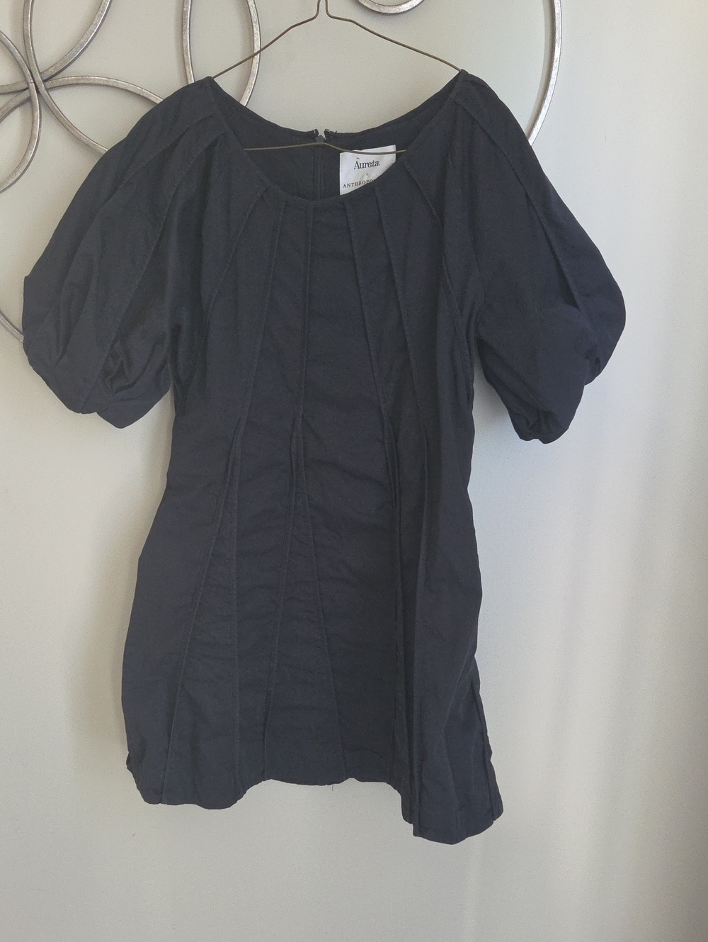 Anthropologie + Aureta Black Mini Dress with Puff Sleeves